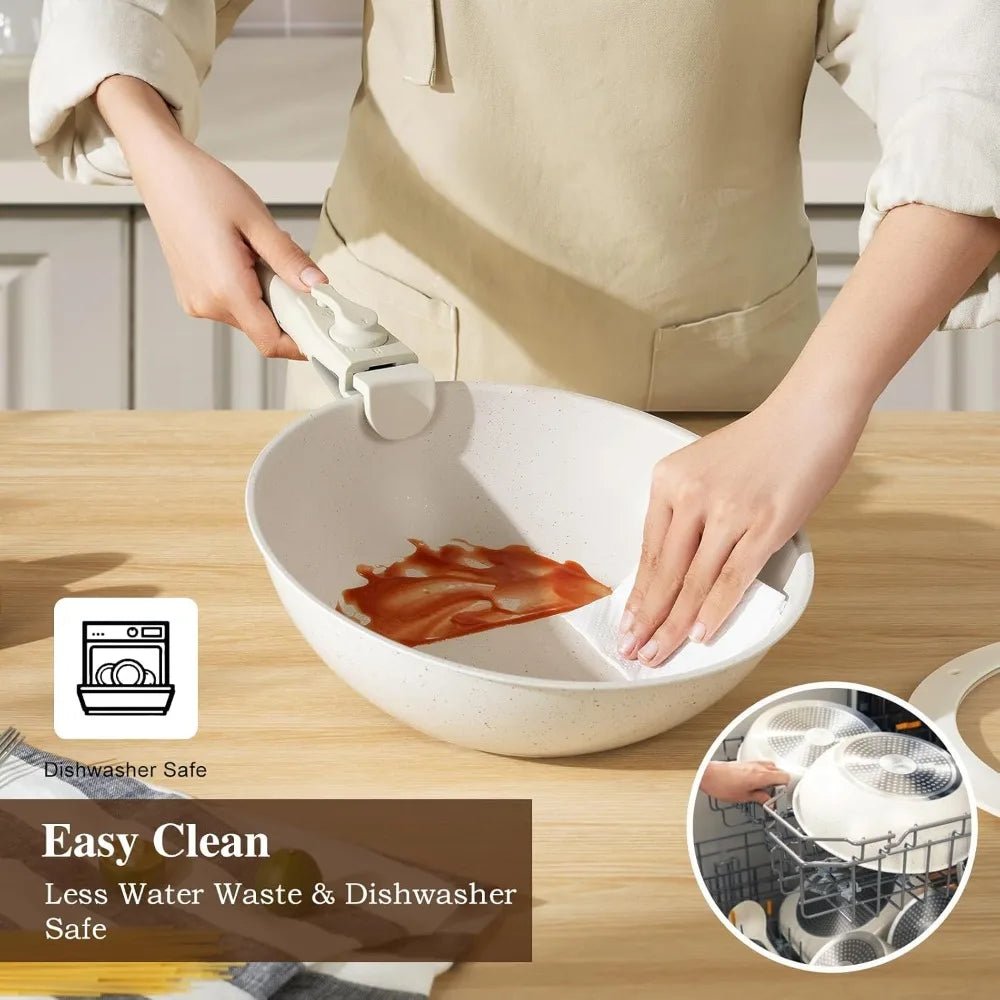 Pans Set Non Stick, Ceramic Cookware Set Detachable Handle,RV Kitchen Cooking Set Removeable Handles,Oven Safe, Induction Ready - Blu Lotus Boutique