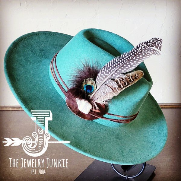 Peacock Guinea Feather&Turq Slab Haband Choice Hat - Blu Lotus Boutique