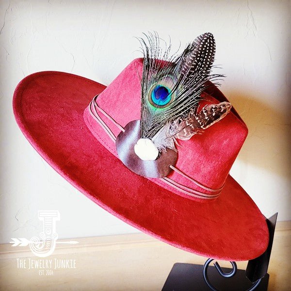 Peacock Guinea Feather&Turq Slab Haband Choice Hat - Blu Lotus Boutique