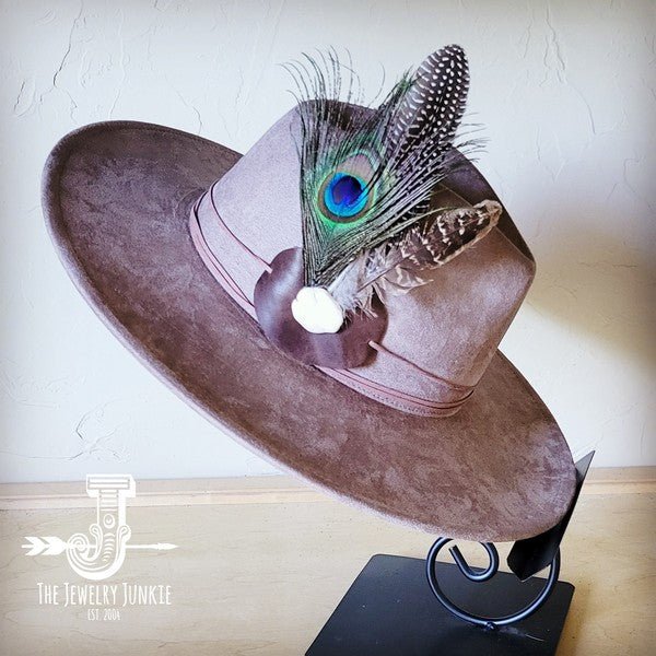 Peacock Guinea Feather&Turq Slab Haband Choice Hat - Blu Lotus Boutique