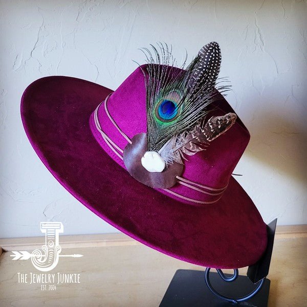 Peacock Guinea Feather&Turq Slab Haband Choice Hat - Blu Lotus Boutique