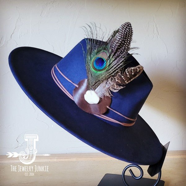 Peacock Guinea Feather&Turq Slab Haband Choice Hat - Blu Lotus Boutique