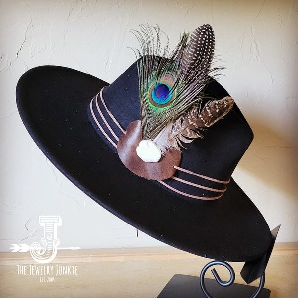 Peacock Guinea Feather&Turq Slab Haband Choice Hat - Blu Lotus Boutique