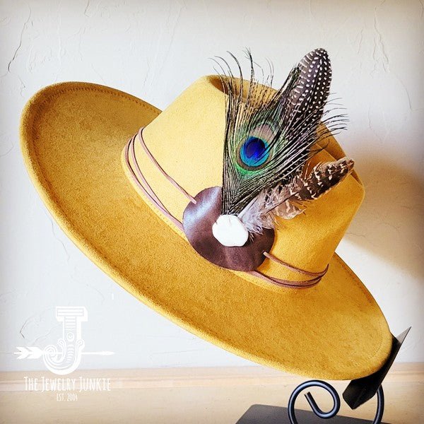 Peacock Guinea Feather&Turq Slab Haband Choice Hat - Blu Lotus Boutique
