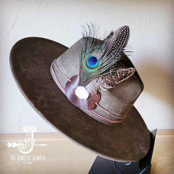 Peacock Guinea Feather&Turq Slab Haband Choice Hat - Blu Lotus Boutique