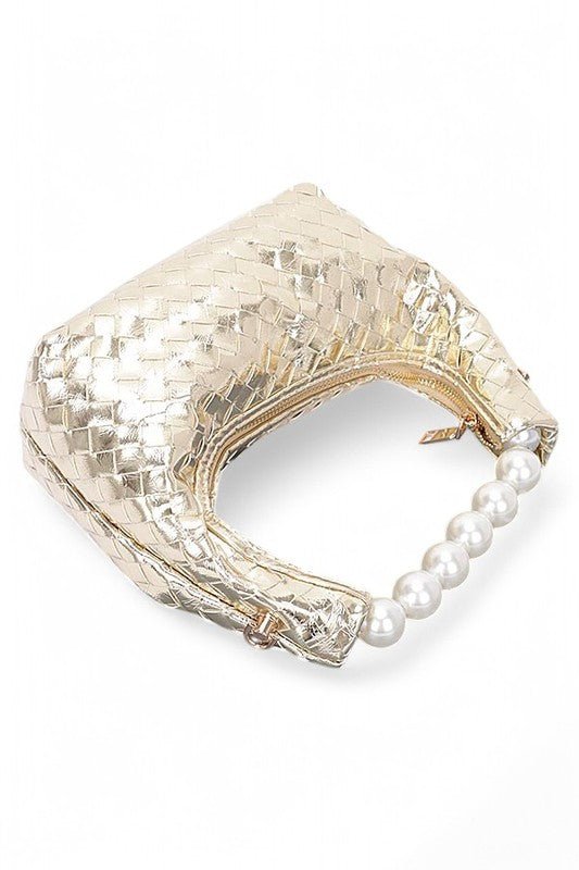 Pearl Handle Metallic Small Convertible Clutch Bag - Blu Lotus Boutique