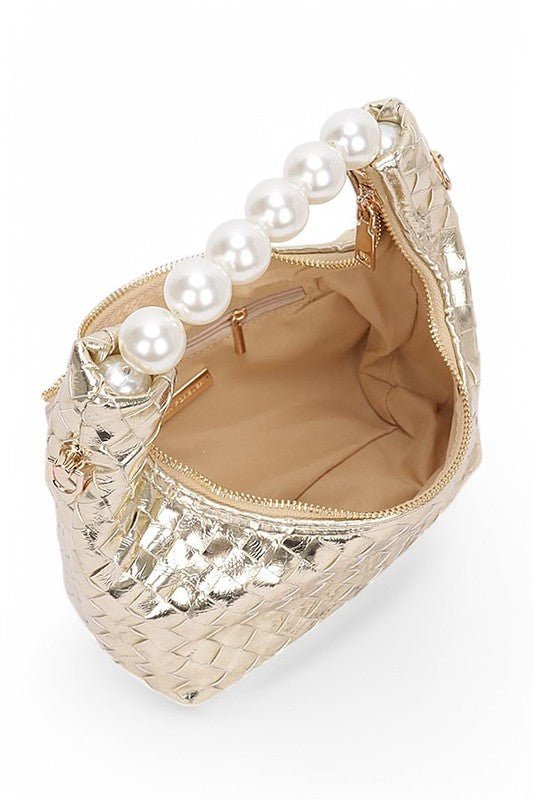 Pearl Handle Metallic Small Convertible Clutch Bag - Blu Lotus Boutique