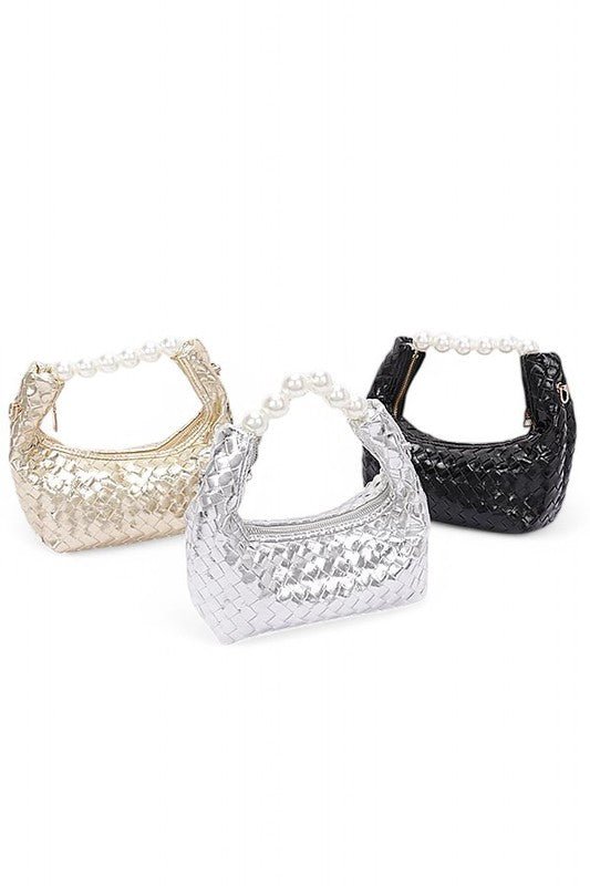 Pearl Handle Metallic Small Convertible Clutch Bag - Blu Lotus Boutique