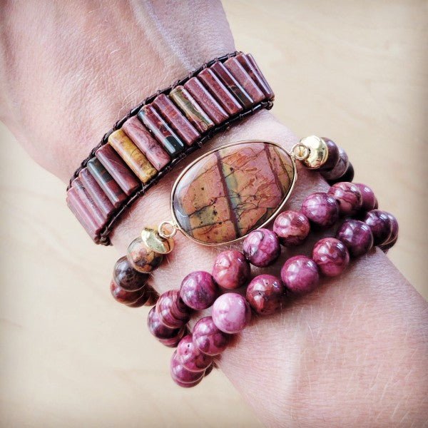 Picasso Jasper Bracelet w Center Agate Stone - Blu Lotus Boutique