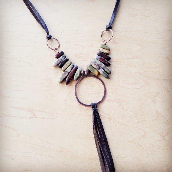 Picasso Jasper w Copper Hoop&Genuine LeatherTassel - Blu Lotus Boutique