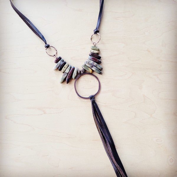 Picasso Jasper w Copper Hoop&Genuine LeatherTassel - Blu Lotus Boutique