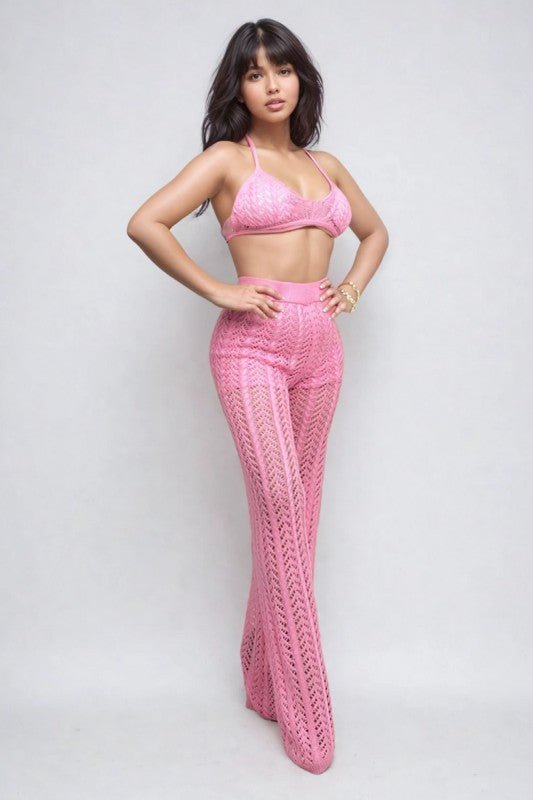 Pink Crochet Halter & Pant Set - Blu Lotus Boutique