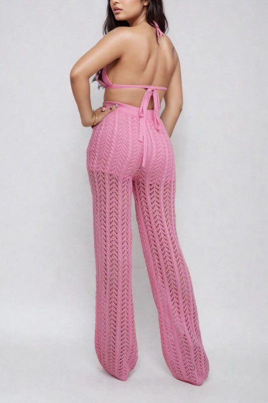 Pink Crochet Halter & Pant Set - Blu Lotus Boutique