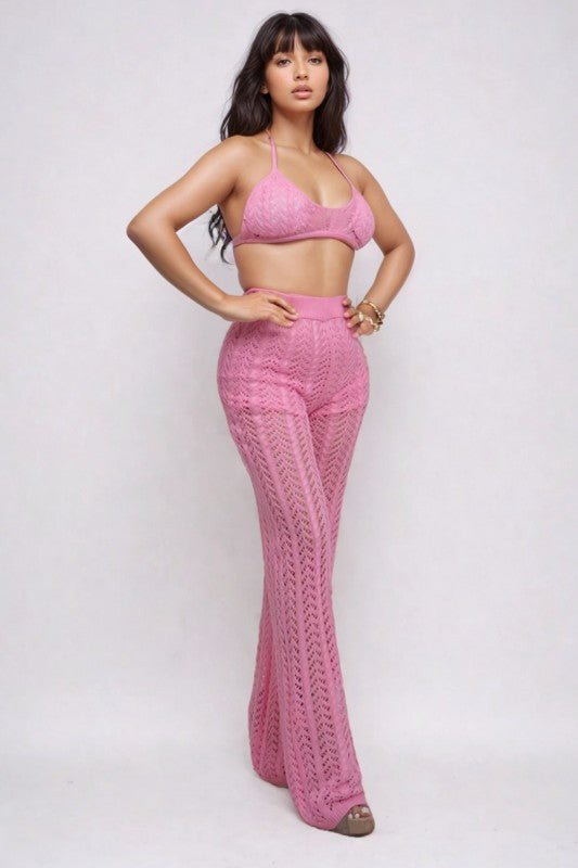 Pink Crochet Halter & Pant Set - Blu Lotus Boutique