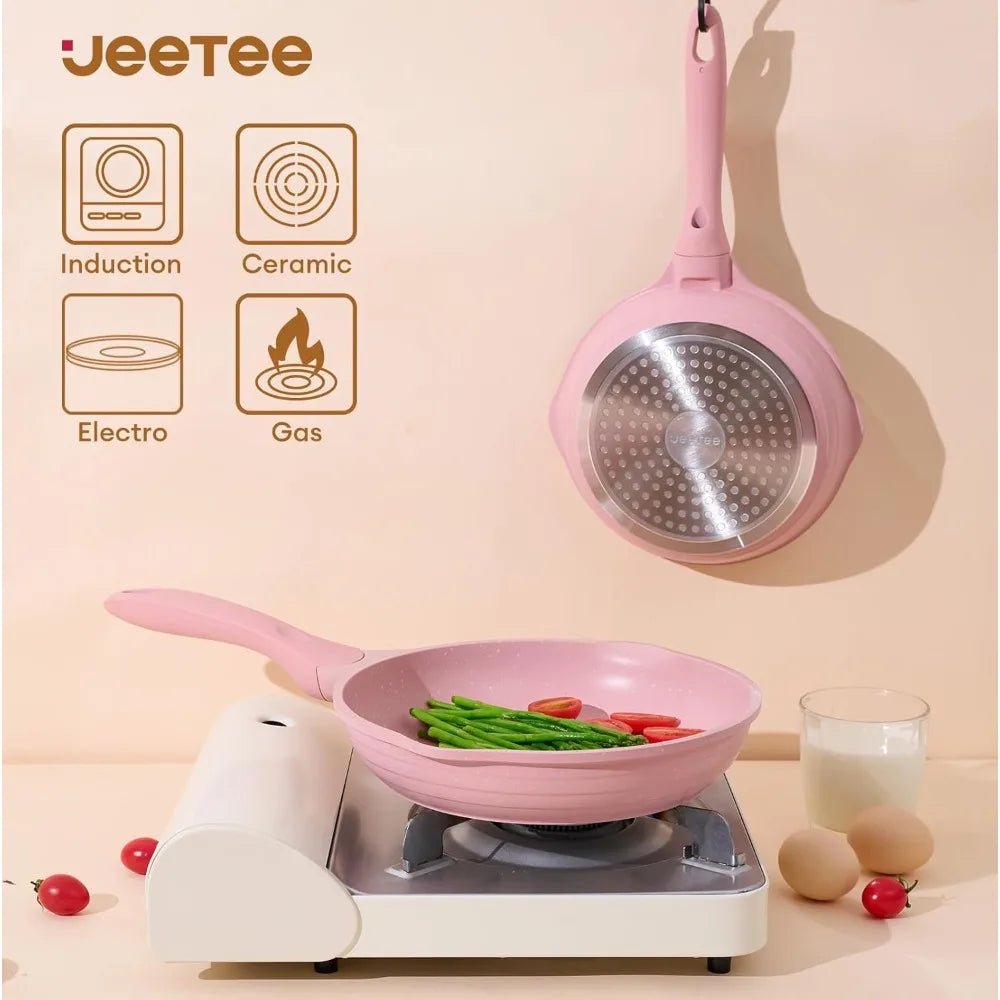 Pink Pots and Pans Set Nonstick 23pcs, Healthy Kitchen Cookware Sets, Induction Cooking Set Pink Frying Pans, Saucepans, Sauté - Blu Lotus Boutique
