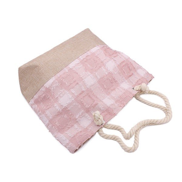 PLAID FRAYED TWEED BEACH TOTE BAG - Blu Lotus Boutique