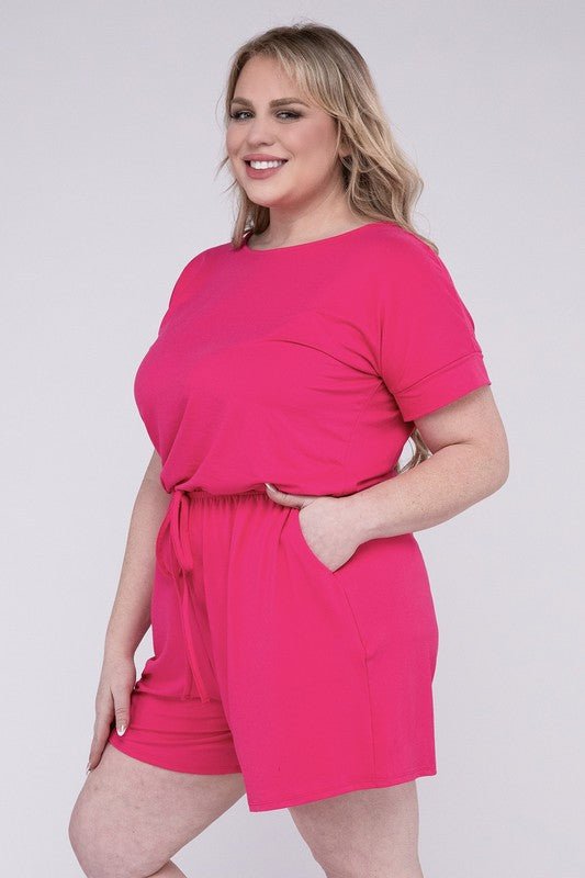 Plus Brushed DTY Romper with Pockets - Blu Lotus Boutique