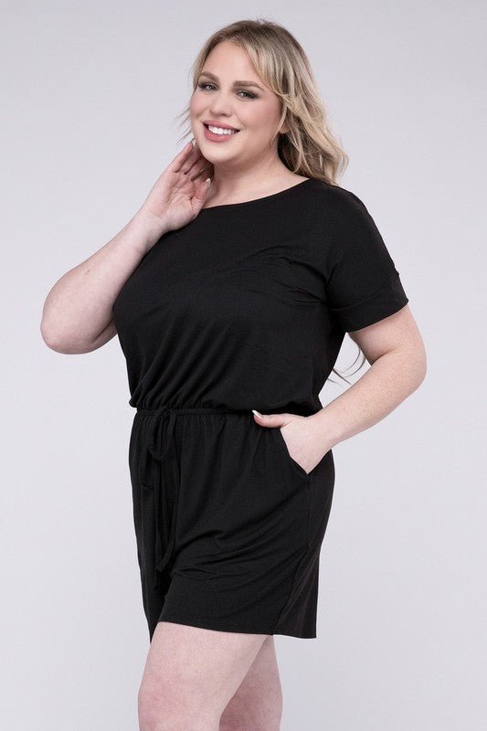 Plus Brushed DTY Romper with Pockets - Blu Lotus Boutique