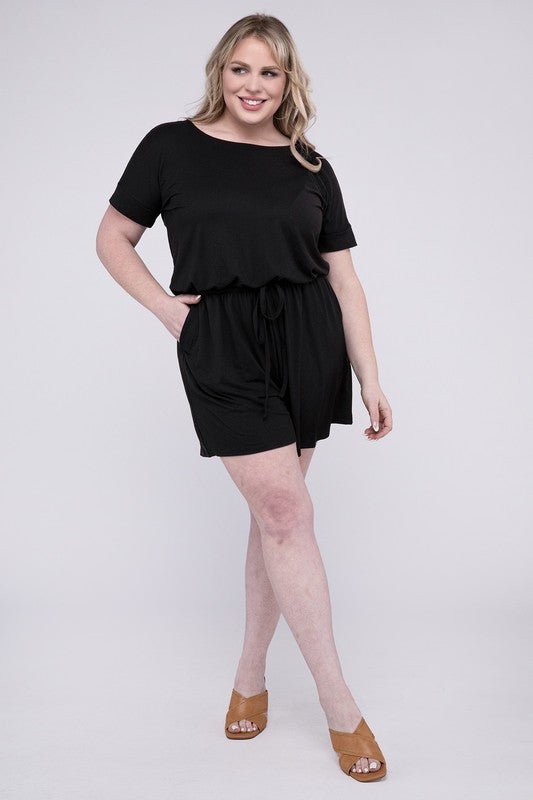 Plus Brushed DTY Romper with Pockets - Blu Lotus Boutique