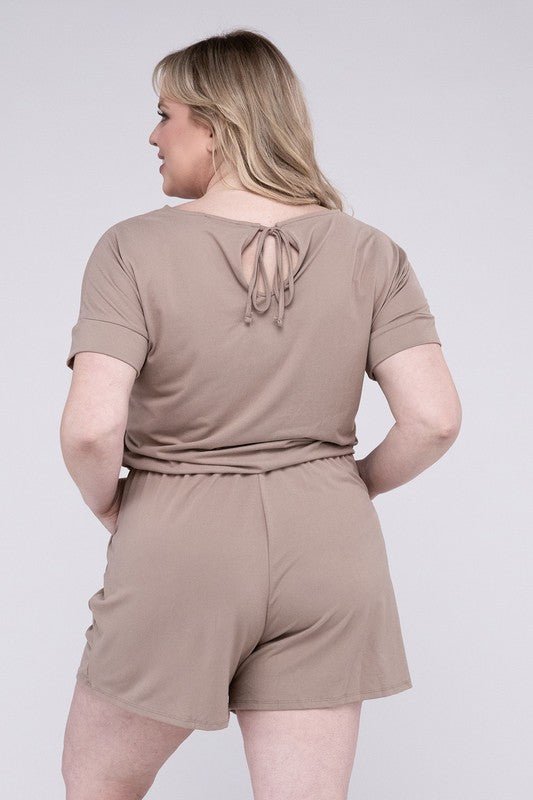 Plus Brushed DTY Romper with Pockets - Blu Lotus Boutique