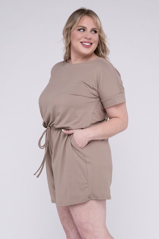 Plus Brushed DTY Romper with Pockets - Blu Lotus Boutique