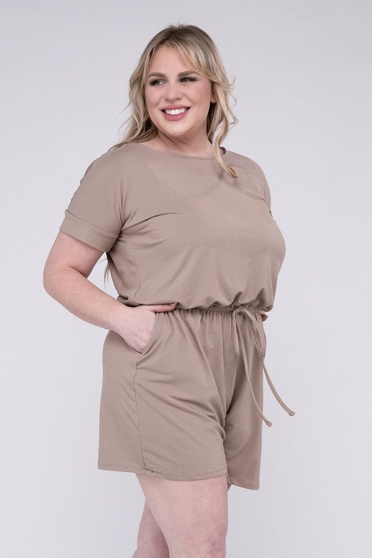 Plus Brushed DTY Romper with Pockets - Blu Lotus Boutique