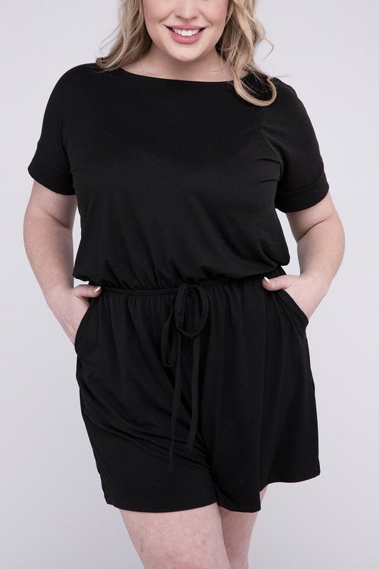 Plus Brushed DTY Romper with Pockets - Blu Lotus Boutique