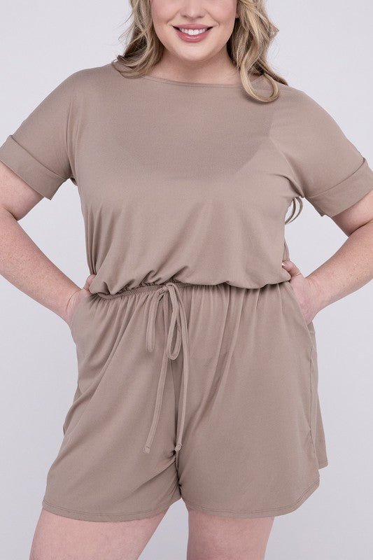 Plus Brushed DTY Romper with Pockets - Blu Lotus Boutique