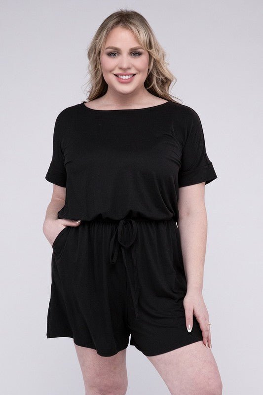 Plus Brushed DTY Romper with Pockets - Blu Lotus Boutique