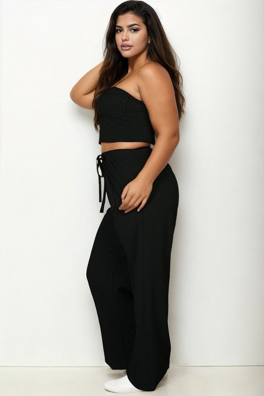 Plus Bustier Crop Cami Top & Pocket Straight Pants - Blu Lotus Boutique