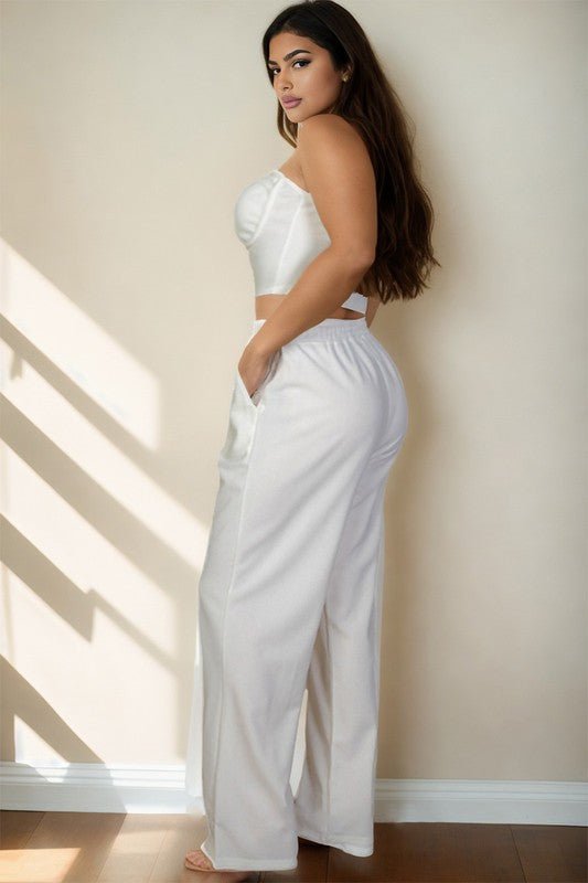 Plus Bustier Crop Cami Top & Pocket Straight Pants - Blu Lotus Boutique