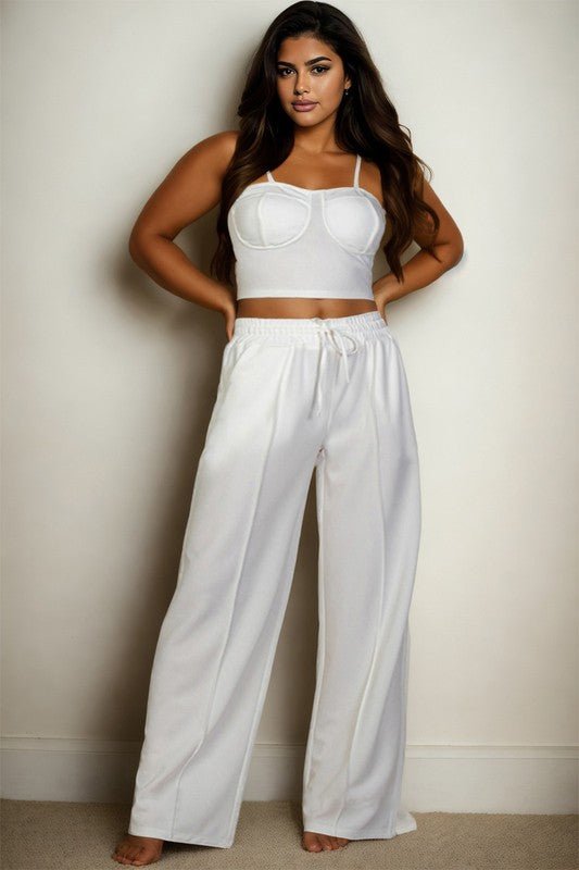Plus Bustier Crop Cami Top & Pocket Straight Pants - Blu Lotus Boutique