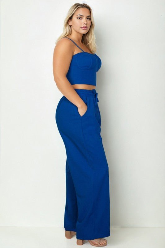 Plus Bustier Crop Cami Top & Pocket Straight Pants - Blu Lotus Boutique
