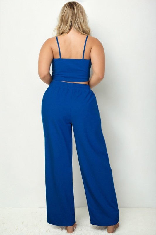 Plus Bustier Crop Cami Top & Pocket Straight Pants - Blu Lotus Boutique