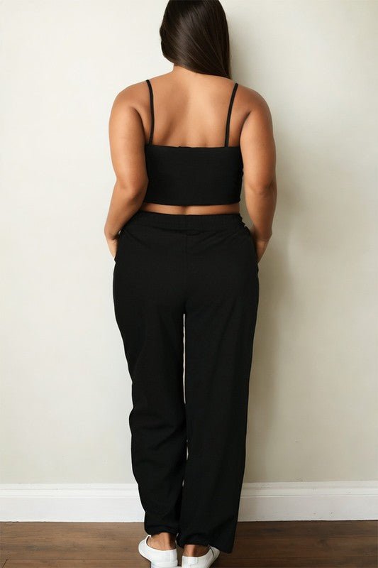 Plus Bustier Crop Cami Top & Pocket Straight Pants - Blu Lotus Boutique