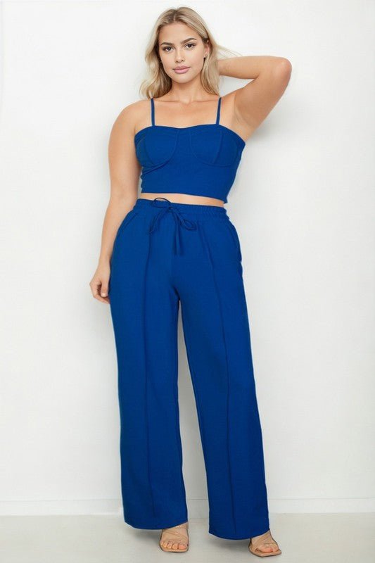 Plus Bustier Crop Cami Top & Pocket Straight Pants - Blu Lotus Boutique