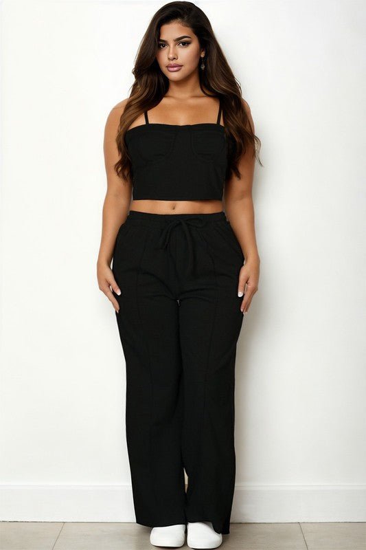 Plus Bustier Crop Cami Top & Pocket Straight Pants - Blu Lotus Boutique