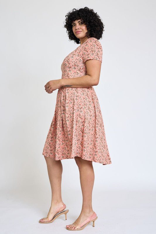 Plus Floral Short Sleeve Pleated Midi Dress - Blu Lotus Boutique