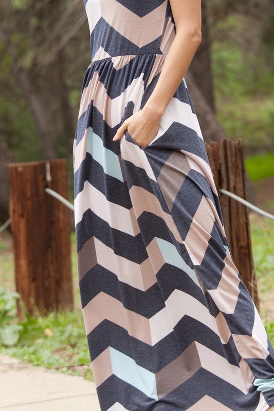 Plus Halter Neck Chevron Maxi Dress - Blu Lotus Boutique