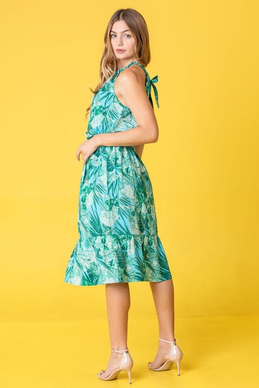 Plus Halter Neck Tropical Sash Dress - Blu Lotus Boutique