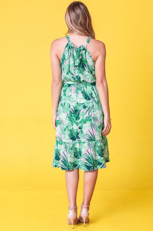 Plus Halter Neck Tropical Sash Dress - Blu Lotus Boutique