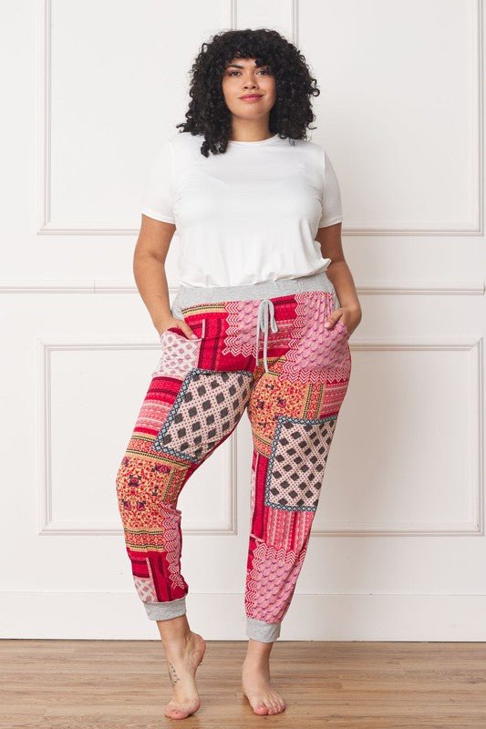 Plus Quilted Print Joggers - Blu Lotus Boutique