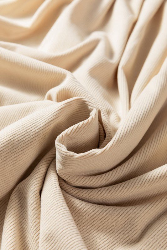 Plus Size Corduroy Scallop Notched Neck Mini Dress - Blu Lotus Boutique