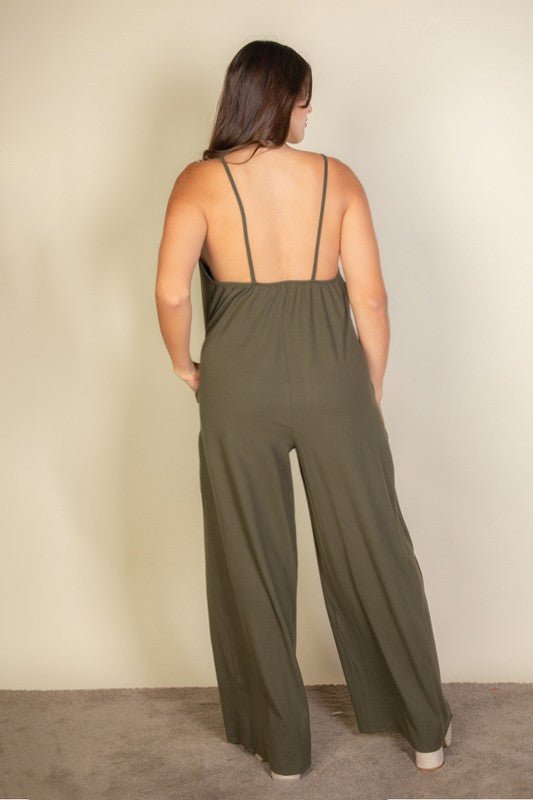 Plus Spaghetti strap solid wide jumpsuit - Blu Lotus Boutique