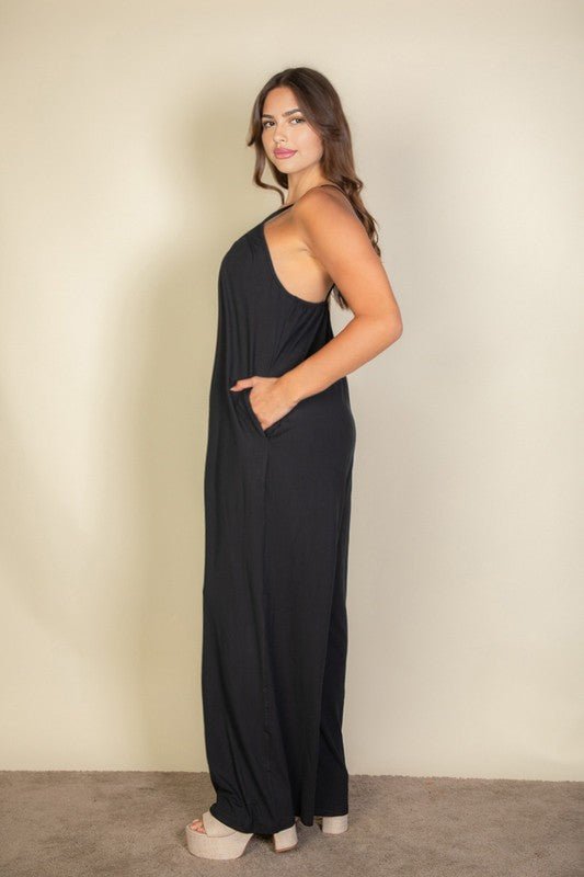 Plus Spaghetti strap solid wide jumpsuit - Blu Lotus Boutique