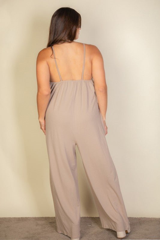Plus Spaghetti strap solid wide jumpsuit - Blu Lotus Boutique