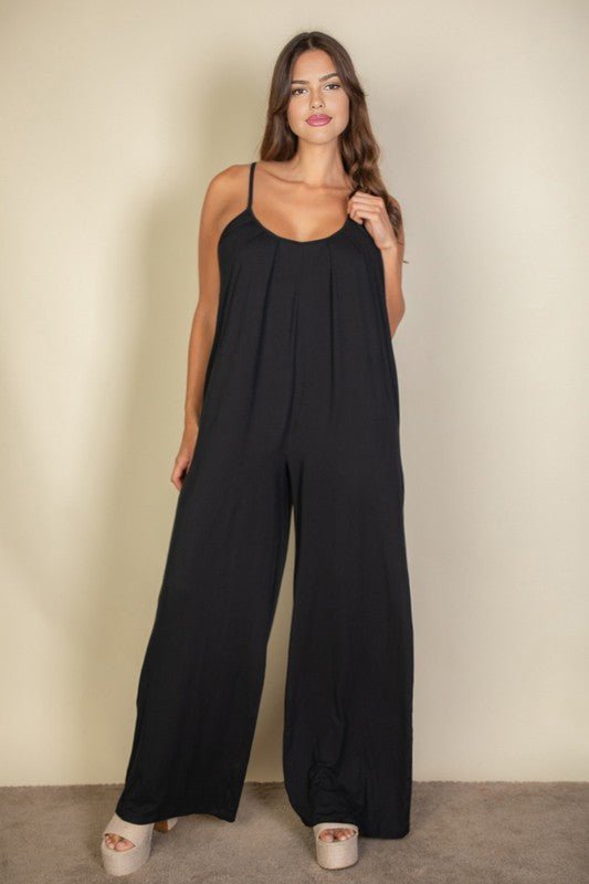 Plus Spaghetti strap solid wide jumpsuit - Blu Lotus Boutique