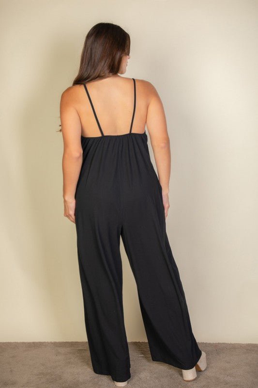 Plus Spaghetti strap solid wide jumpsuit - Blu Lotus Boutique