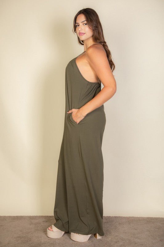 Plus Spaghetti strap solid wide jumpsuit - Blu Lotus Boutique