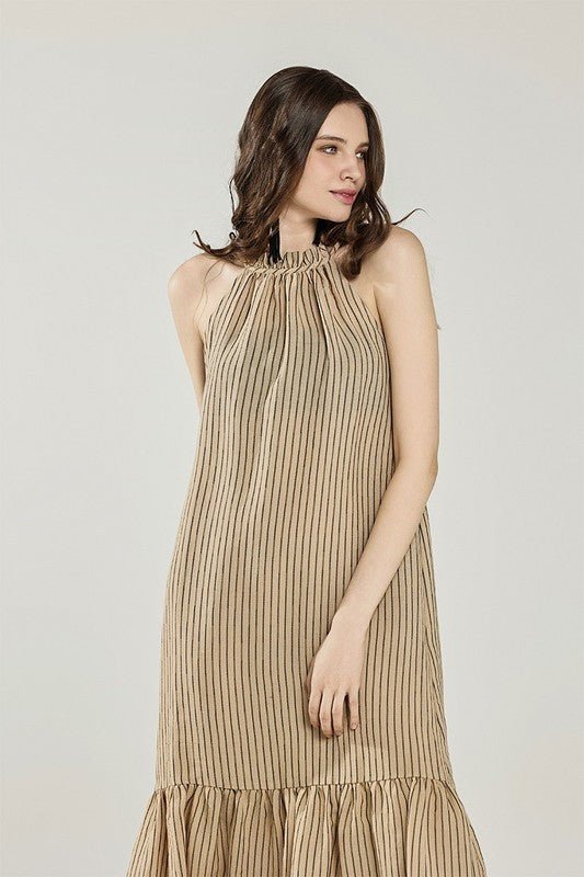 Plus Stripe High Ruffle Neckline Tiered Maxi Dress - Blu Lotus Boutique